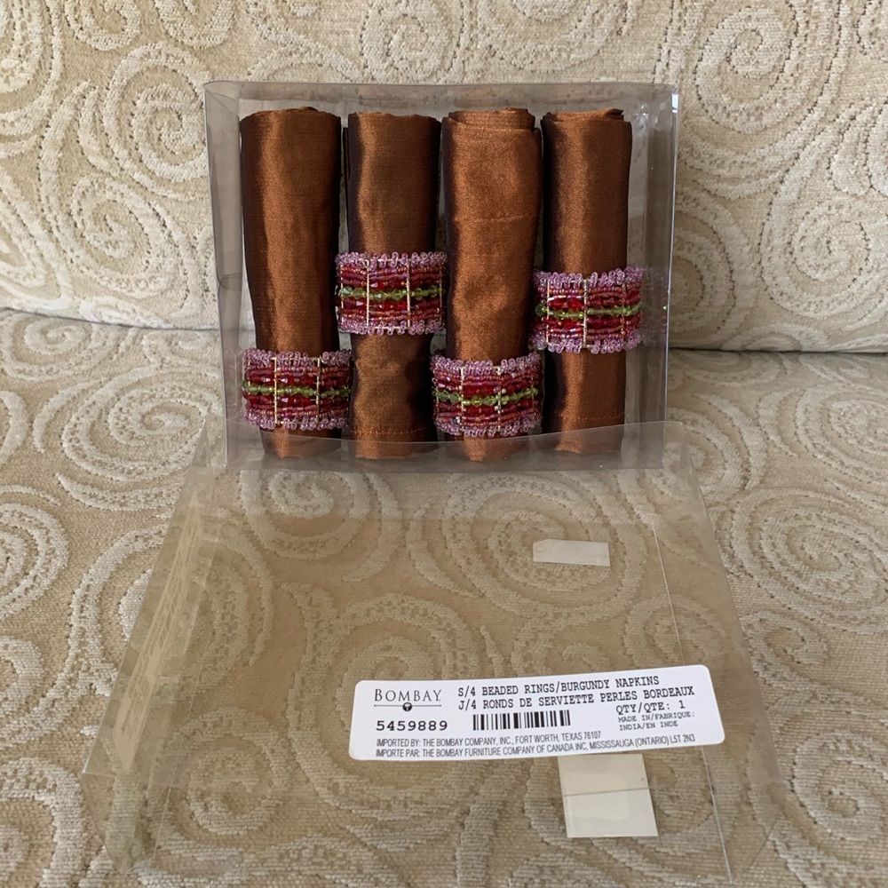 Bombay Beaded Rings/Burgundy Brown Napkins (4 Set)
